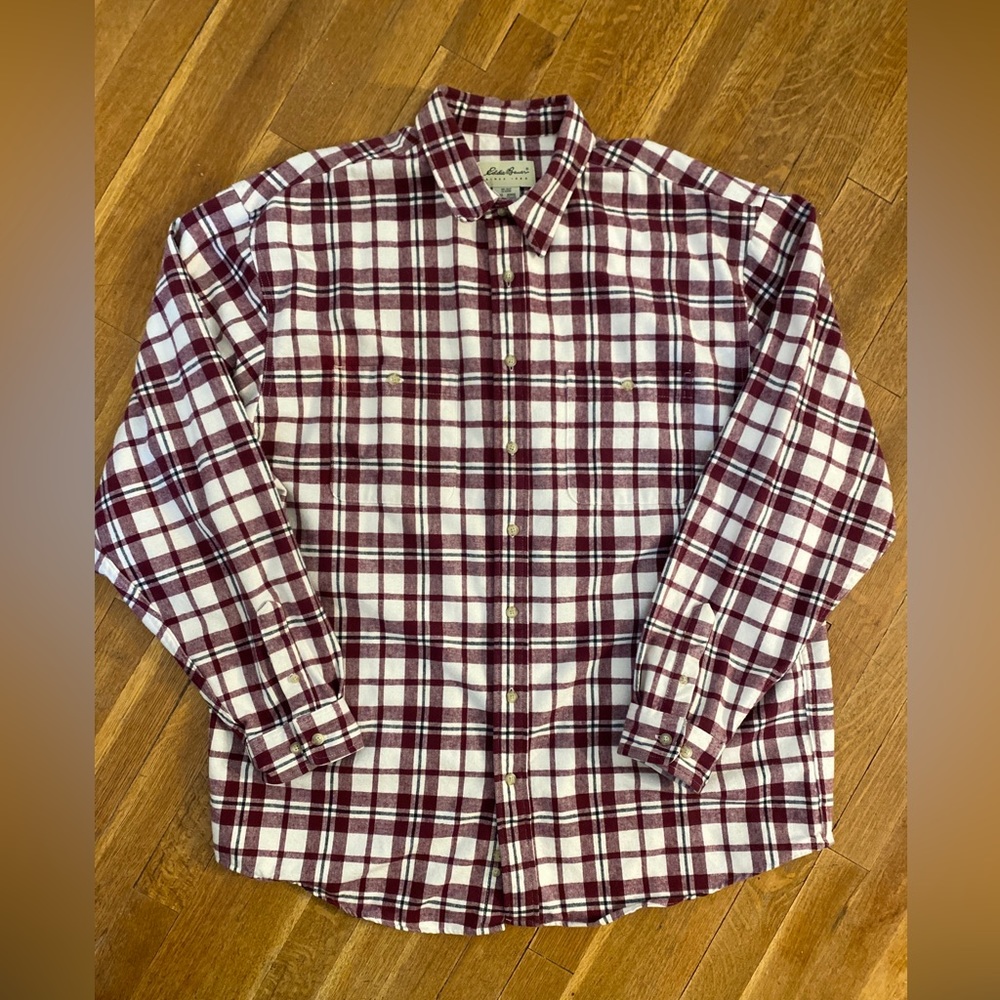 Eddie Bauer Heavy Flannel Shirt Men's Long Sleeve XL Tall Button Up Plaid
